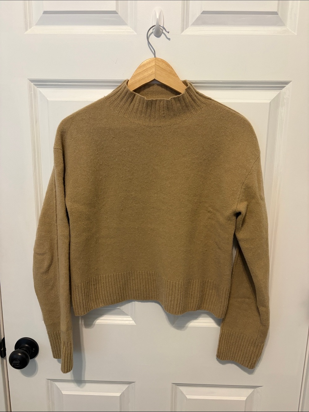 Everlane Cropped Mock Neck Sweater in Camel Brown